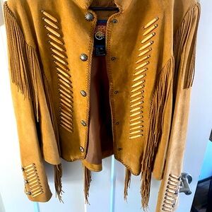 Fringe Leather Jacket in Tan